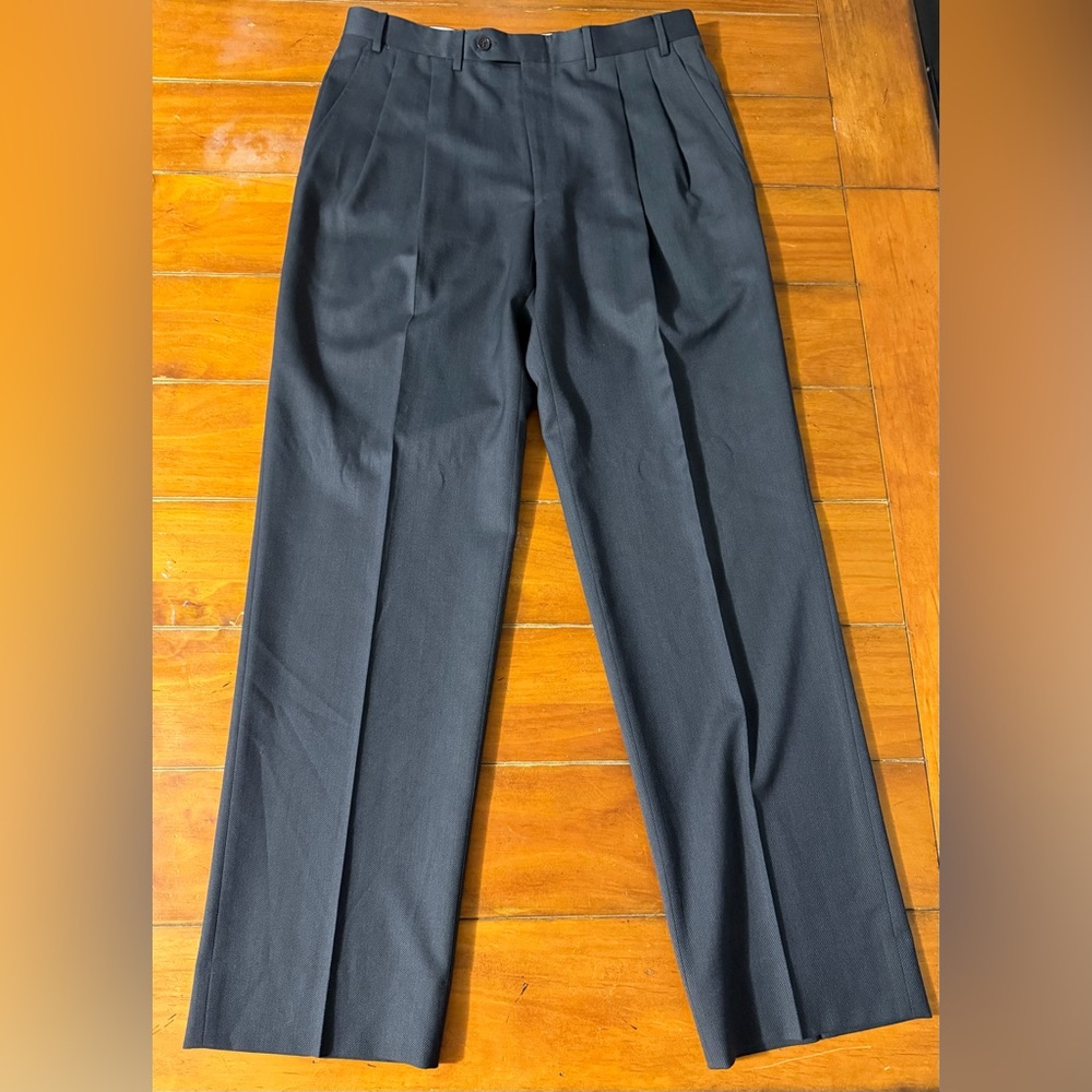 Canali Pants Mens 34 Gray 100% Wool Pleated Cuffed Dress Trousers Made in Italy
